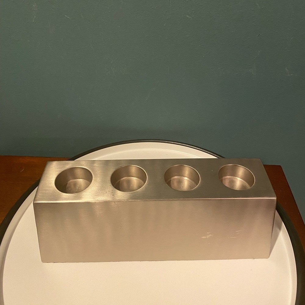 Pottery Barn Silver 4 Candle Tealight Holder Modern Centerpiece